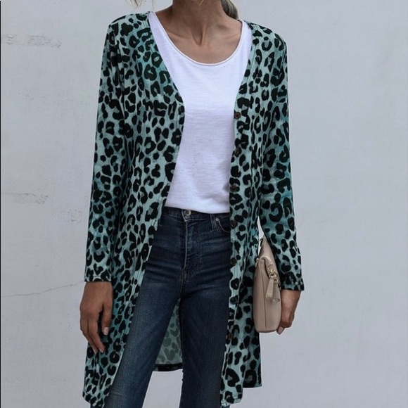 BLUE LEOPARD OPEN CARDIGAN - Picture 4 of 5